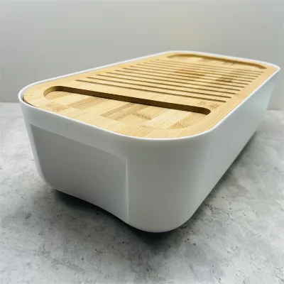 Factory Large Bamboo Kitchenware Counter Bread Storage Bins Bread Containers Plastic Bread Box With Bamboo Lid Cutting Board