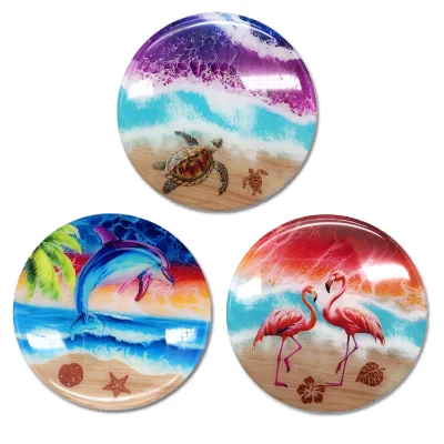 Custom logo Shaped Printing Round Wooden coaster Wood Epoxy coaster