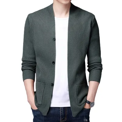 Wholesale New Arrival Man's Open Front Loose Fit v Neck Button Knit Thin