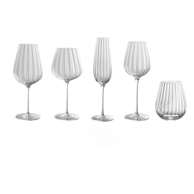 Wholesale Transparent New Style Modern Personalized Ribbed Wine Glass With Stripes Wine Glasses for Wedding