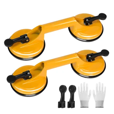 Heavy Duty Dual Vacuum Suction Cup Kit, Glass Tile Puller with Replaceable Snap & Gloves for Renovation Windshield