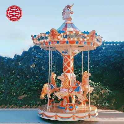 Factory Cheap Electric Amusement Park Mini 3 Seats Fiberglass Musical Horse Carousel