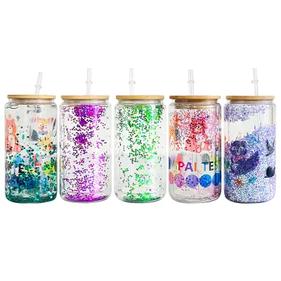 12oz US Warehouse Snow Globe Glass Can Beer Can Shaped Snow Globe Glitter Can Glass 16oz Cup for Sublimation and Snow Globe