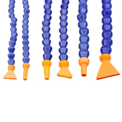 Modular Articulated Plastic Coolant Hose Kit Blue Segmented Tube With Orange Duckbill Round Nozzle for CNC Lathe Milling Machine