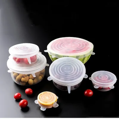 Reusable Six Piece Set of Food Grade Microwave Oven Silicone Fresh-keeping Cover, Circular sealed Food Fresh-keeping Cover