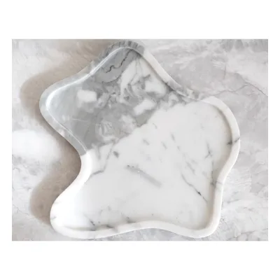 Wholesale Modern Natural Stone Accessory Marble Decoration Serving Tray Unique Design Beige Marble Tray for Bathroom