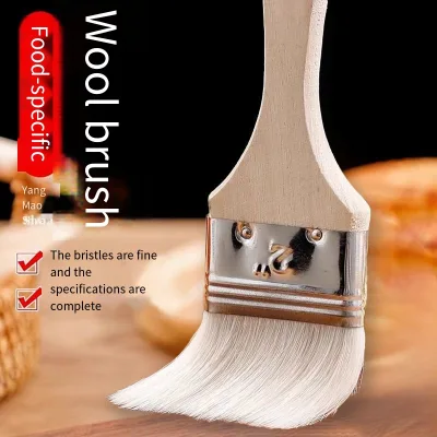 Durable Portable Multi-Function Barbecue Brush with Wood Handle and Soft Hair for Outdoor Camping