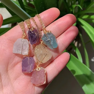 Boho Style Handcrafted Jewelry Raw Crystal Gemstone Necklace