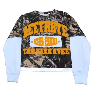 Wholesale Custom Men's Double Layer T-Shirt Football Jersey Patch Embroidery Heavyweight Cotton Camouflage Men's Pullover