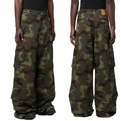 Factory High Quality Custom Logo Men's Fashion Casual Loose Wide Leg Camouflage Multi-pocket Cargo Pants