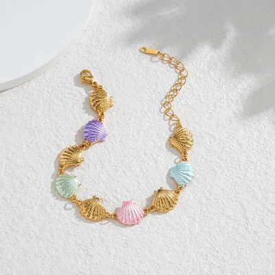 Factory Wholesale Unique Niche Light Luxury Enamel Shell Starfish Stainless Steel Bracelet Stackable Vacation Wrist Band