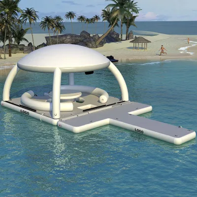 Drop Stitch Inflatable Floating Water Platform Inflatable Water Island with Canopy