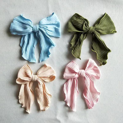 China Factory Wholesale Cotton Ribbed Hair Bow Clips Daughter and Mom Hair Clips