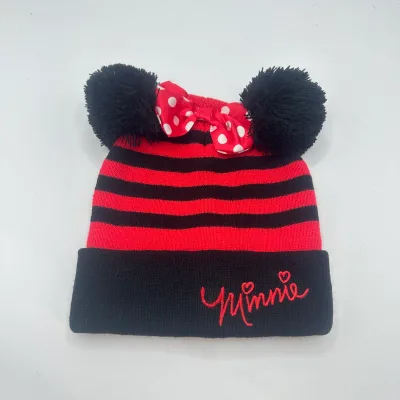 Kids Knitted Hat Striped Minnie Bow Cute Warm Hat