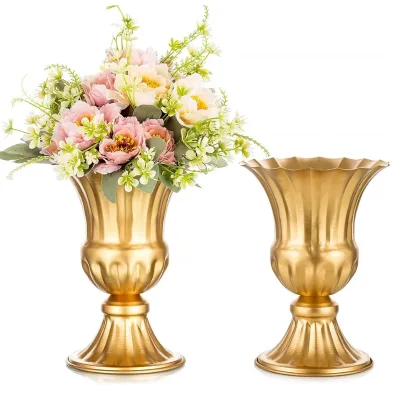 Gold Flower Arrangement Vase for Wedding Table Centerpiece,Metal Planter Vase Pot for Flower Small Trumpet Plant Urn for Garden