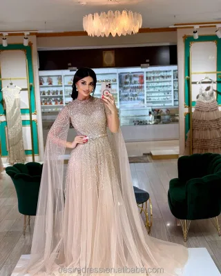 MB40029 Elegant A-Line Evening Dress High Neck Muslim Dubai Arabic Mother of the Bride Dress for Wedding Party Prom Dresses