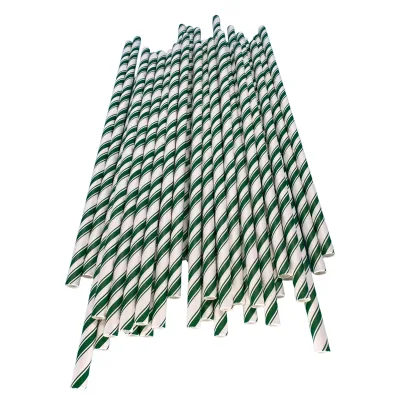 Double Filament Green & White Striped Paper Straws