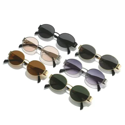 2025 Hot Trendy Glasses Men Women Oval Eyewear Pink Lens Lunettes Small Metal Frame Fashion Sunglasses Custom