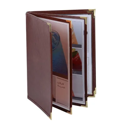 PU Leather Cover Gold Embossed Debosssed Cover10views Captain Book Reinforced Menu Cover, Hotel Red Wine Menu