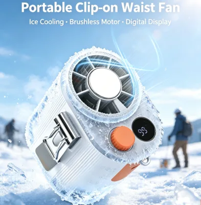 Clip-on Waist Ice Cooling Fan Brushless Motor Digital Mini Cooler Outdoor Camping Car Working Custom Logo Factory Wholesale