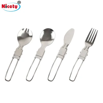 Camping Foldable Cutlery Set Stainless Steel Folding Knife Spoon and Fork  Spork Cutlery Set