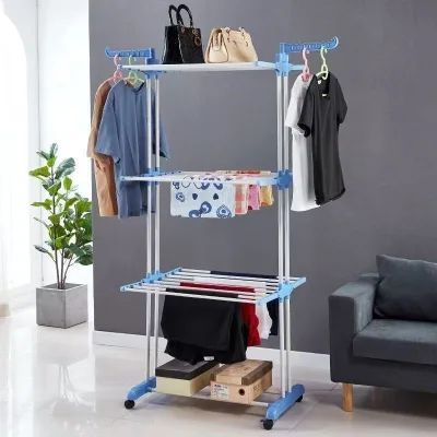 Cross-border Multifunctional Floor-standing Mobile Wing-type Foldable Plastic Modern Minimalist 3-tier 16/19 Drying Rack Rack