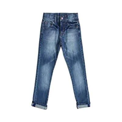 Boys' Slim Straight Blue Jeans Casual Cotton Denim Pants with Adjustable Mid Waist Washed Letter Pattern Woven for Autumn Season