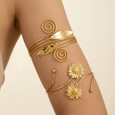 Fashion Stainless Steel Arm Cuff for Women Wrap Spiral Irregular Upper Arm Bangle Sexy Flower Butterfly Shell Body Jewelry