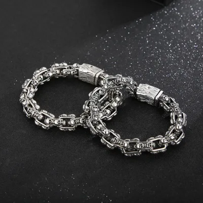 2026 Wholesale Mens Jewelry Punk Stainless Steel Skull Charm Black Gun Plated Anniversary Fashion Chain & Link Bracelet