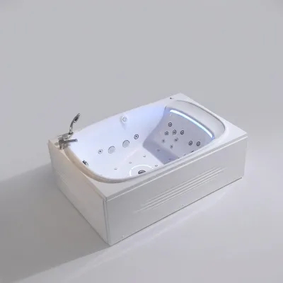 Luxury Modern Spa Bathtub Hotel Grade Massage Design with Whirlpool LED Heater & Waterfall Curtain for 2 People