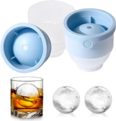 Round Ice Cube Molds Stackable Easy Release Circle Silicone Sphere Ice Mold Maker Spherical Ice Makers with Lid