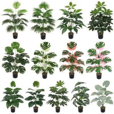 Artificial Polyurethane Potted Plants Laminated Green Leaves Wall Greenery Landscaping Decorative Flowers 30-100cm Height