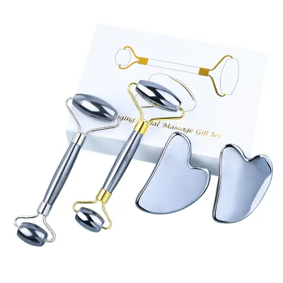 Custom Logo Terahertz Jade Face Roller & Gua Sha Set-Acne Treatment Skincare Tool for Commercial & Home Use