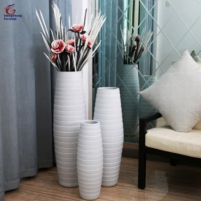 European Modern Ceramic Floor Vase Pure White Simple Design Size M Glazed for Home Living Room Study Perfect Tabletop Vase All