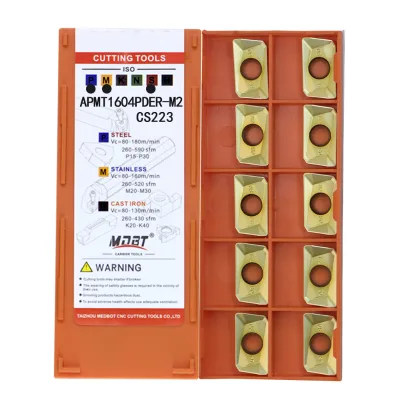 APMT1604PDER Face Mill Carbide Inserts Tungsten Cobalt Alloy AlTin Coated 2 Flutes HRC45 Indexable