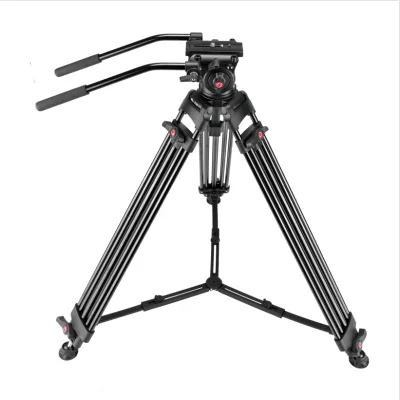 Hot Selling Video Tripod Aluminum Tripod Stand with Dual Tube Legs Two Handle Heavy Duty Tripod for DSLR and Video Camera