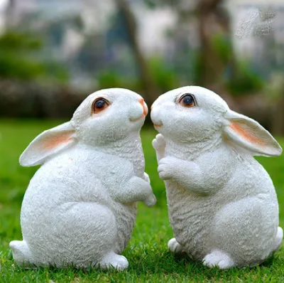 S279 Resin Rabbit Pair Sculpture Cute Garden Decor Bunny Statues for Tabletop Yard Patio Home Decoration Animal Figurines