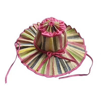 New Arrival Womens Wide Brimmed Sun Hat Beach Summer UV-protection Foldable Two Tone Color Straw Hat
