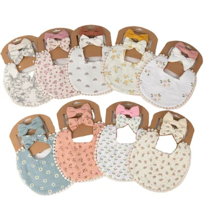 Infant Baby Girl Double Side Cotton Bibs Toddler Saliva Towel 3pcs Feeding Baby Bibs Sets With Bows