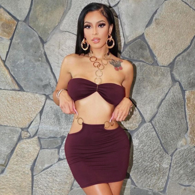 Baishiwei 2024 Fashion Push up Two Pieces Casual Wear for Women Cut Out Mini Dress Halter O-Ring Holiday Wear Night Party Dress