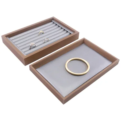 Luxury Small Walnut Wood Grain PU Leather Ring Jewelry Display Tray Custom Logo ODM/OEM Low MOQ BETTER Brand 3-5 Days Delivery