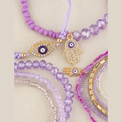 Jc Boho Style Explosive Full Diamond Palm Pendant Crystal Multi-layer Bracelet Retro Minimalist Crystal Evil Eye Bracelet