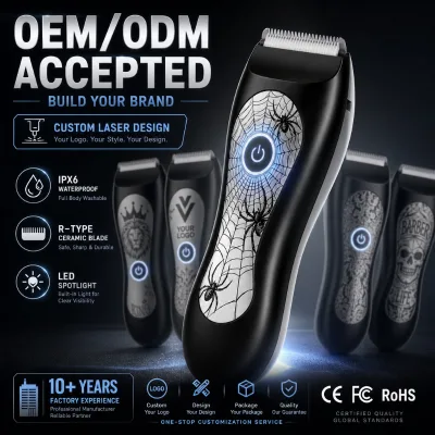 Laser Engraved Pattern Rechargeable Waterproof Body Trimmer for Men IPX6 Electric Body Groomer with LED Spotlight Ceramic Blade