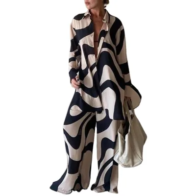 Autumn Women Fashion Print Pant Sets Loose Shirt Trousers 2 Piece Oversize Pants Set Plus Size Fall Two Piece Set Women Clothing