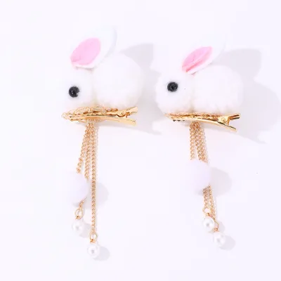 High Quality Rabbit Hair Clips Sweet Hair Pins with Mini Soft Ball Hair Accessories for Kids Children