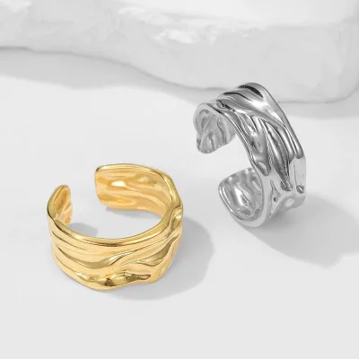 Wrinkle Texture Non Fade Rings Fashion Personality Elegant Romantic Non Fading Stainless Steel Open Rings for Women
