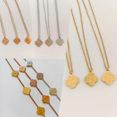 Wholesale Clover Arabic Islam Muslim Ayatul Kursi Waterproof Stainless Steel Pendant Fashion Jewelry Necklace Bracelet for Women