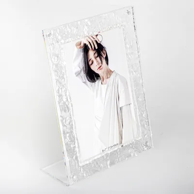 Advanced L Shape Photo Frame Clear With Ice Texture Finish Acrylic Photo Frame Magnetic Picture Frames