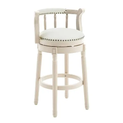 Restaurant Barstools Full White High Swivel BarStools Bar Chairs Indoor Living Granby Slat Back Bonded Leather Swivel Stool