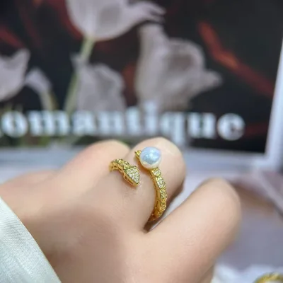 Luxury Vintage 18K Gold Plated Women's Ring Chunky Colorful Zircon Pearl Handmade Fine Rings Freshwater Pearl 18K Gold Plated